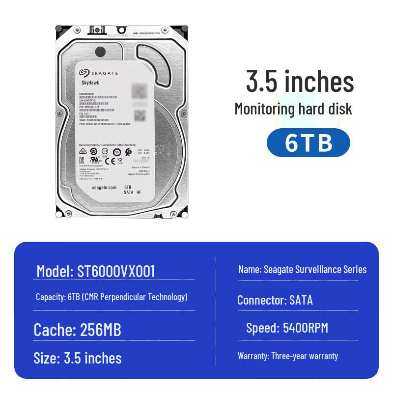 Seagate Жесткий диск для видеонаблюдения SkyHawk 6 ТБ