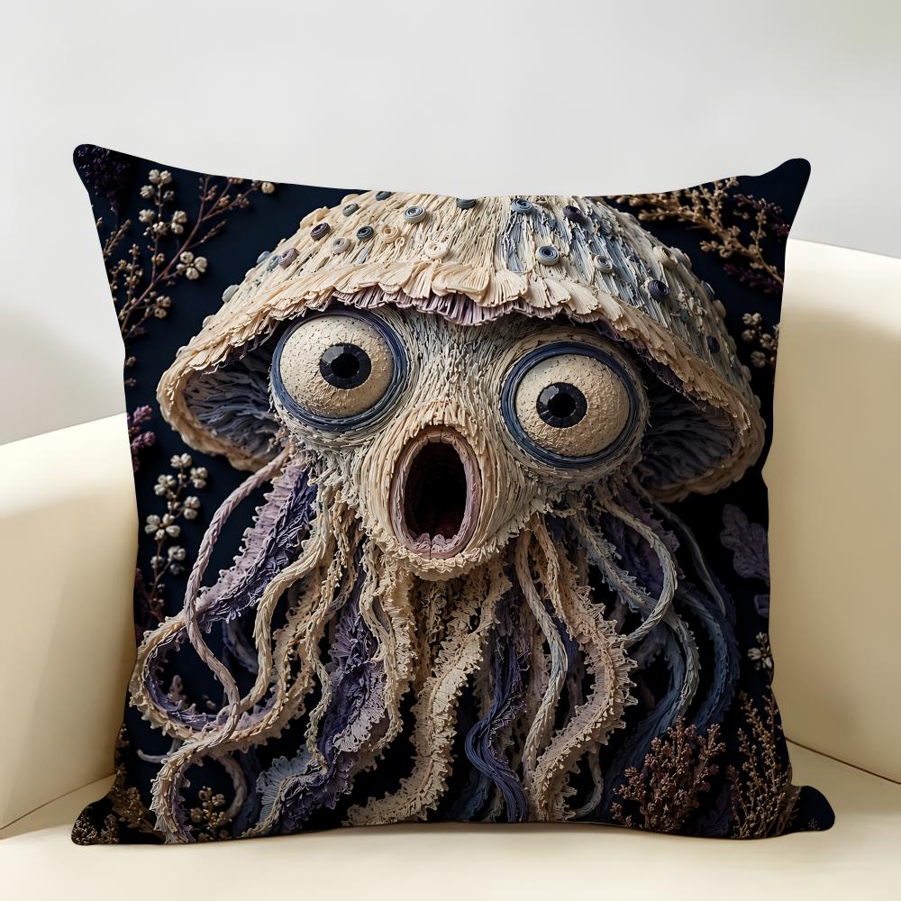 D Cute Screaming Marine Animal Cushion Cover Natural Linen Organic Fabric DoubleSided Printing Room Sofa Decor Pillow Case