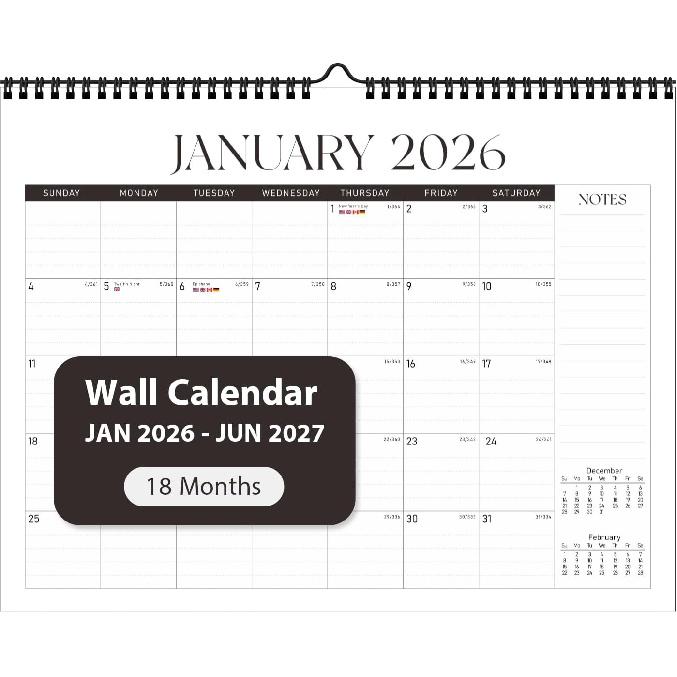 2026 Wall Calendar, Monthly Wall Calendars, Jan 2026 - Jun 2027, Desk Planner (8.5" x 11"), Hanging for Home, School, Office Supplies