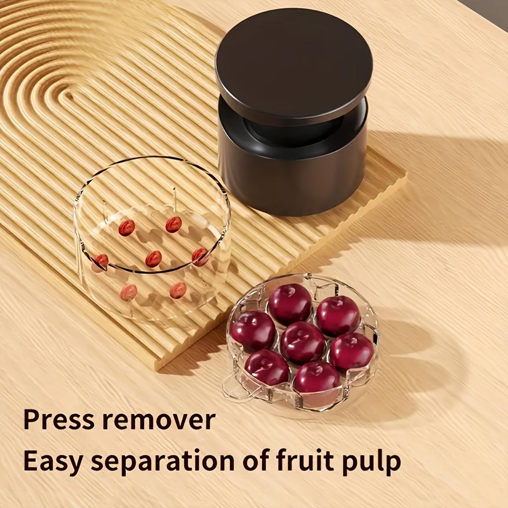 1pc Press To Remove Cherry Pitter , Efficiently Removes Pits from 7 Cherries At Once, White/Black Kitchen Gadget with Clear Container