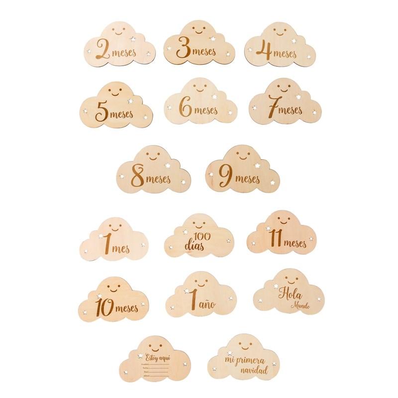 8Pcset Wooden Baby Milestone Card For Newborn Cute Cloud Shape Pography Props Accessories Month Cards Sticker Newborn Gifts