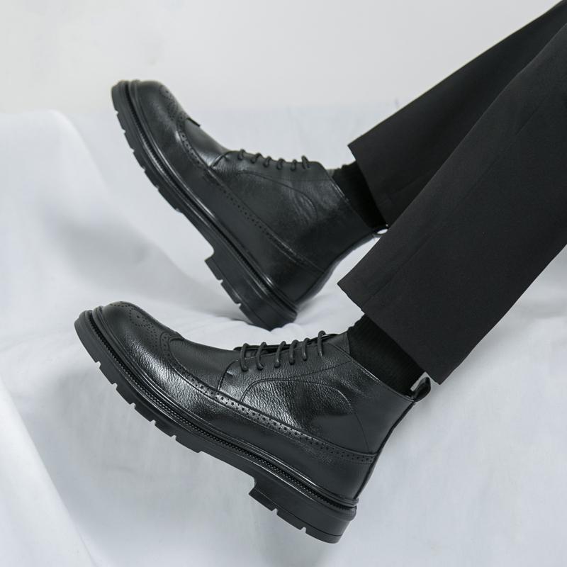 Fashionable Trendy Leather Men's Boots Luxury Brand High Top Men Chelsea Boots High-quality Non Slip Sole Business Leather Boots