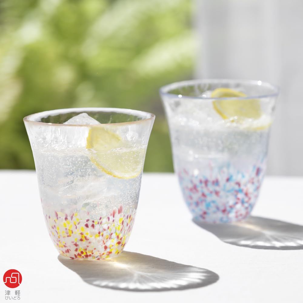 ADERIA Tsugaru Vidro Sakura Бокалы Sakura Розовый Синий 320 мл Пара Набор Презентационная Коробка Сделано в Японии Стеклянный Хайбол Пивной Стильный Стеклянный Подарок для