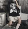 Women Gothic Shirt Black Anime Japanese Style T-shirt Lolita Anime Short Sleeved Black Loose Fitting Bottoming Top