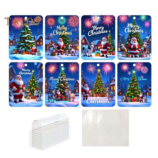 8 шт. Рождественская открытка Подвеска Рождественский кошелек Карты Двусторонняя лента Рождественская елка Печать Держатель для денег Украшение Зажим для денег Украшение