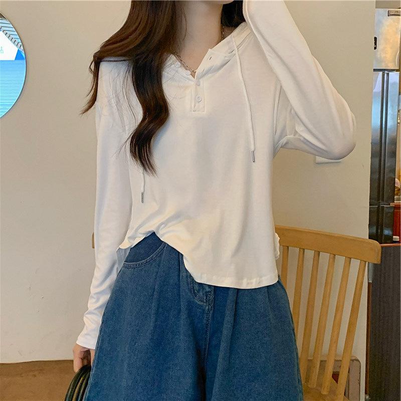 Осенняя новая тонкая толстовка с капюшоном для женщин Корейская студенческая футболка с длинными рукавами для женщин