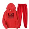 Women Hoodie Set Good Wife Good Girlfriend Hoodie Set I Love My Boy Friend Letter Print Design Hooded Top+ Loose Sweatpants Set