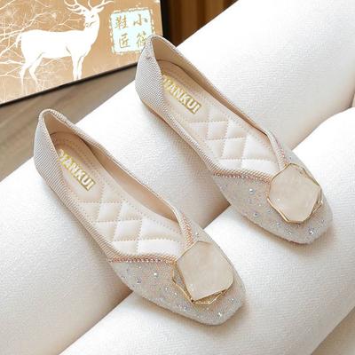 Модные туфли для женщин с квадратным носком и стразами. Женские туфли на плоской подошве с бриллиантами и зелеными стразами. Вечерняя распродажа. Весенние новинки в светской жизни.