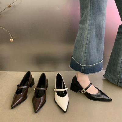 Французские остроносые женские туфли на толстом каблуке, черные, с одним словом, на высоком каблуке, туфли Мэри Джейн на осень и зиму, новые, легкие, с мягким ртом, мягкая кожа