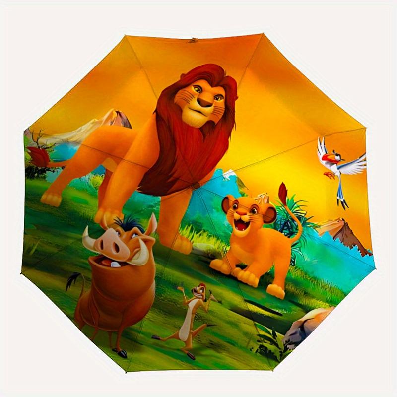 1pc Lion King Automatic Folding Umbrella - Portable Foldable Design with 8 Ribs, Durable Plastic & Iron Frame, Outdoor Umbrella yy250731018