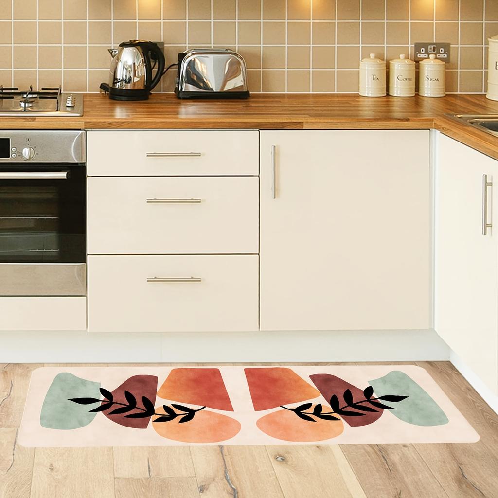 1Pcs Abstract Geometric Pattern Floor Mat Modern Kitchen Polyester Rug Non-Slip Colorful Indoor Carpet, For Home Bathroom Bedroom Living Room Decor