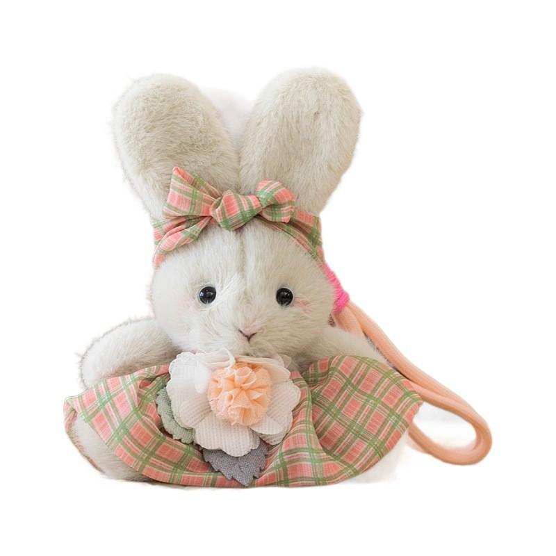 Plaid Cute Cartoon Skirt Rabbit Holding Flower Plush Toy Keychain Pendant