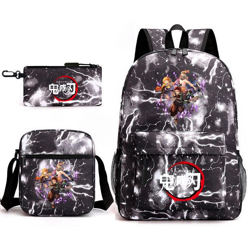 New Schoolbag Animation Three-piece Set Heat Transfer Schoolbag Small Shoulder Pencil Bag Primary and Secondary School Students Backpack