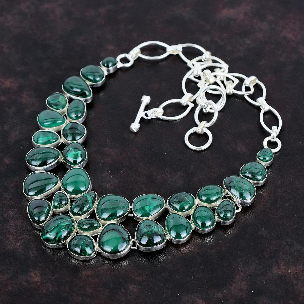 Ювелирное ожерелье ручной работы из стерлингового серебра 925 пробы с малахитом 18 дюймов AMN-660