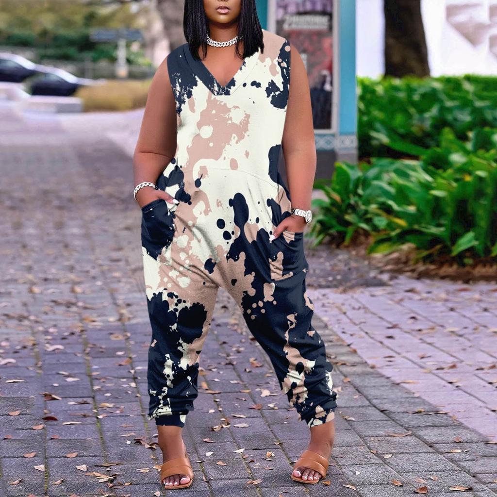 Женский повседневный комбинезон больших размеров без рукавов с градиентом тай-дай и карманами