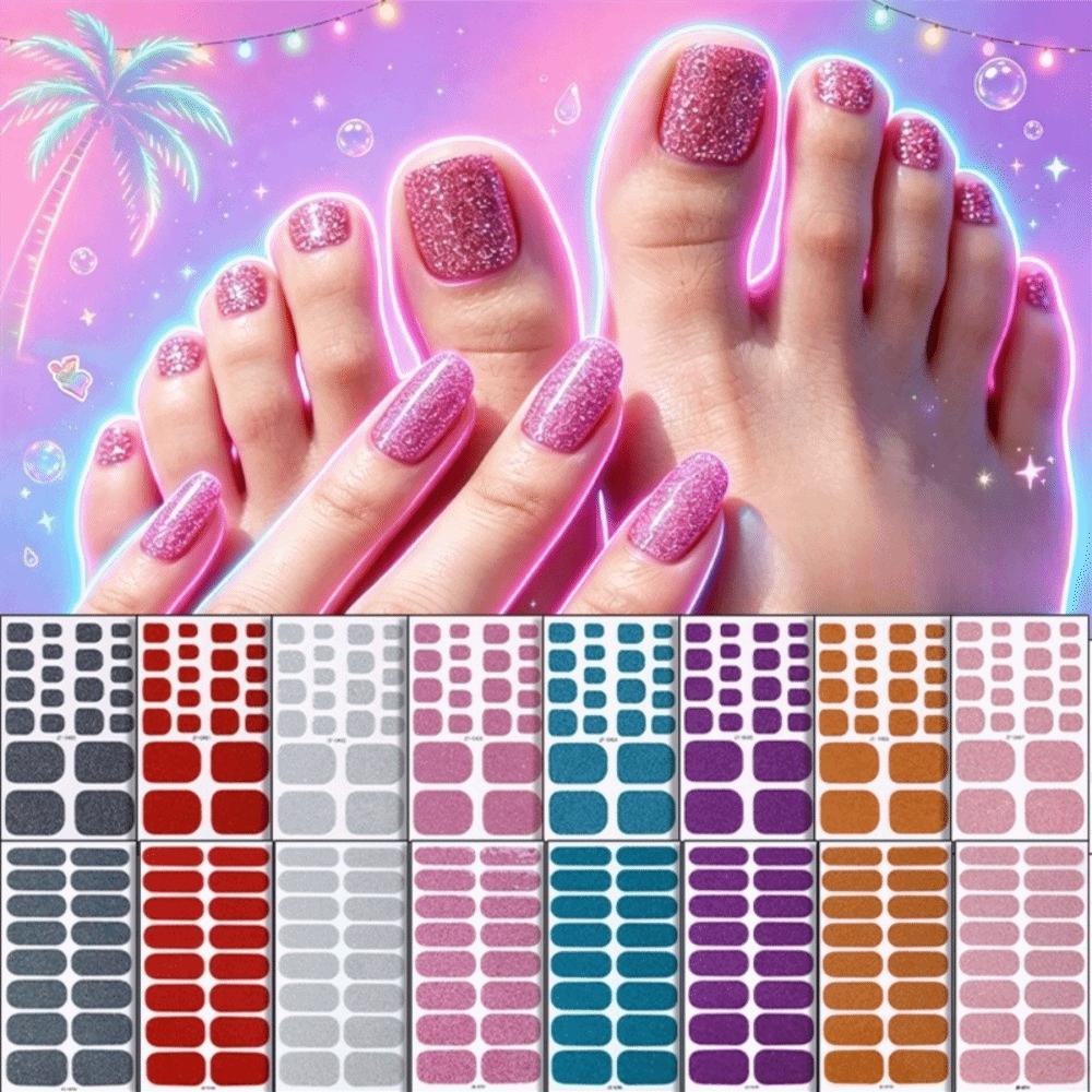Self-Adhesive Gel Nail Stickers Pink Toenail Stickers Full Cover Nail Strips Home Salon