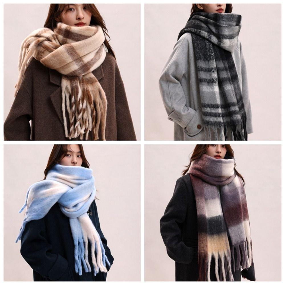 Mohair Winter Cashmere Scarves Tassel Long Shawl Neck Wrap Plaid Wool Scarf Women/Men
