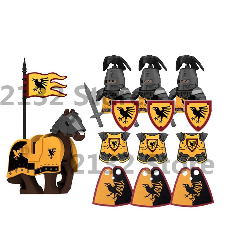 Средневековый Замок MOC Строительные Блоки Воины-Волки Фигурка Солдата Рыцари-Крестоносцы Лошадь Флаг Жилеты Щит Оружие Игрушки Подарки T022