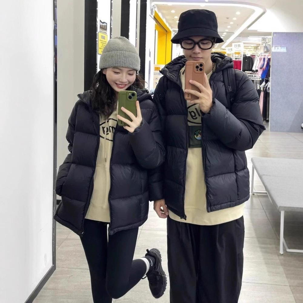 Black couple down cotton-padded clothes women's short women's winter new hooded bread clothes thickened padded jacket