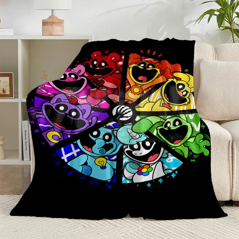 1PC Happy smiling Cartoon Characters Flannel Blanket Gift, Suitable for Both Men And Women, Soft Ideal for Beds And Sofa, Birthday Or Christmas Gift
