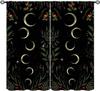Wildflower Moon Curtains for Kitchen, Spring Flower Star Starry Night Sky Blue Full Moon Farmhouse Plant Botanical Nature Window