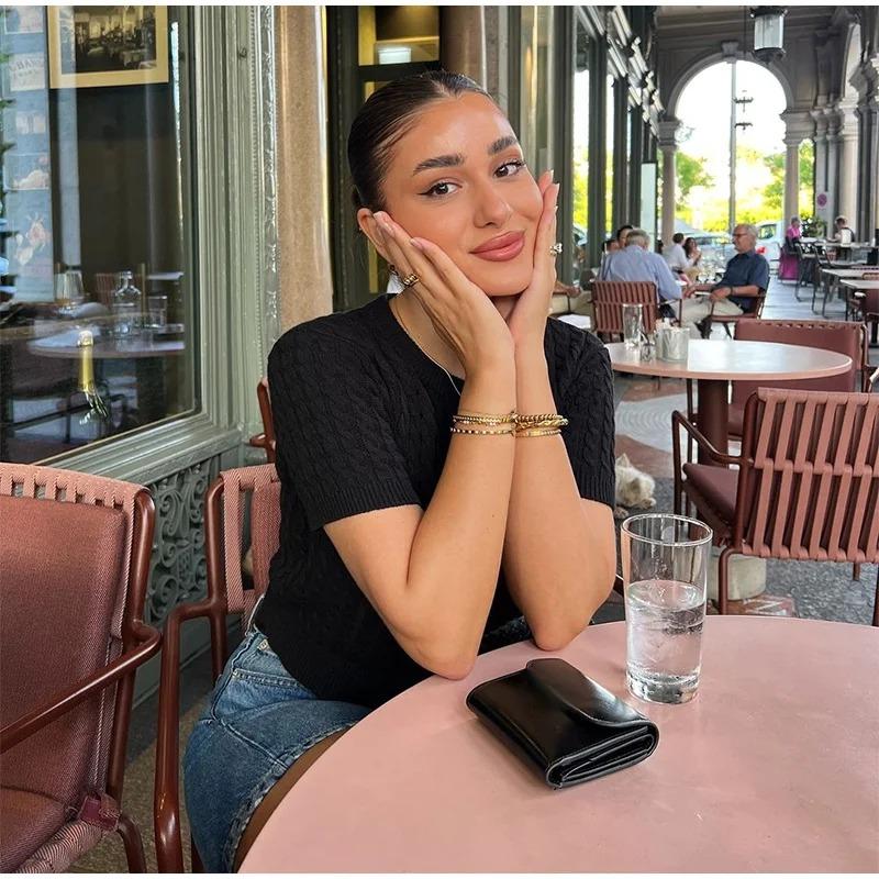 Однобортный топ с короткими рукавами Twist, осенний винтажный женский вязаный кардиган