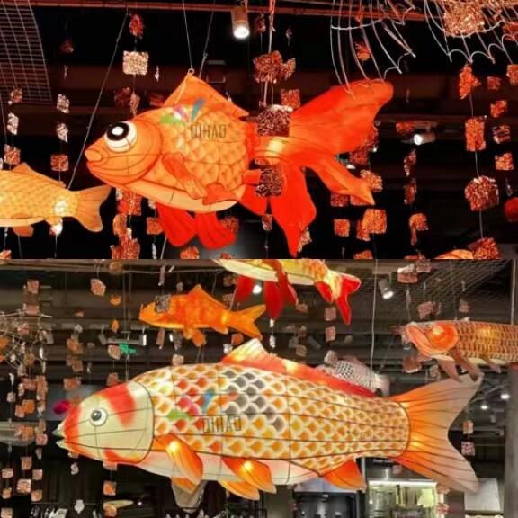 Luminous Fish-Shaped Waterproof Lanterns for Restaurants with Colored Flower Chandelier Lights