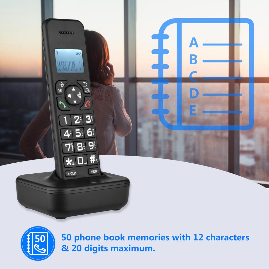 Bisofice D1002B Cordless Phone with Answering Machine Caller ID/Call Waiting 1.6 Inch Backlight LCD