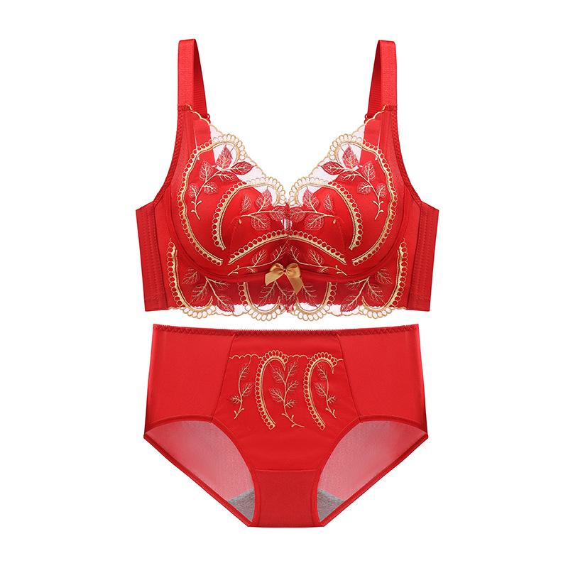 Benming Year Red Bridal Push-Up Bra Set for Women - Adjustable, Small Chest