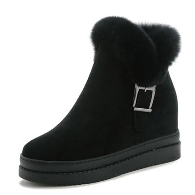 7,5 см замшевые женские ботинки из натуральной кожи на платформе с клином, меховые, плюшевые, теплые женские зимние ботинки со скрытыми каблуками и застежкой-молнией