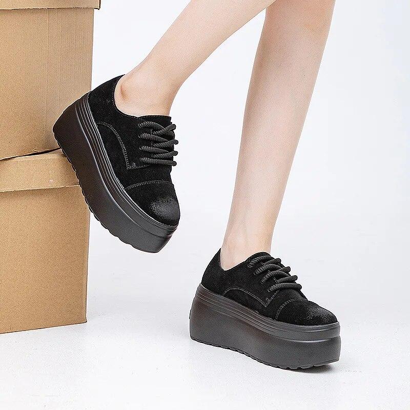 Fujin/8 см замшевые ботинки на платформе из натуральной кожи, женские весенние осенние ботинки на танкетке, снимающие давление, модные ботильоны с высоким берцем