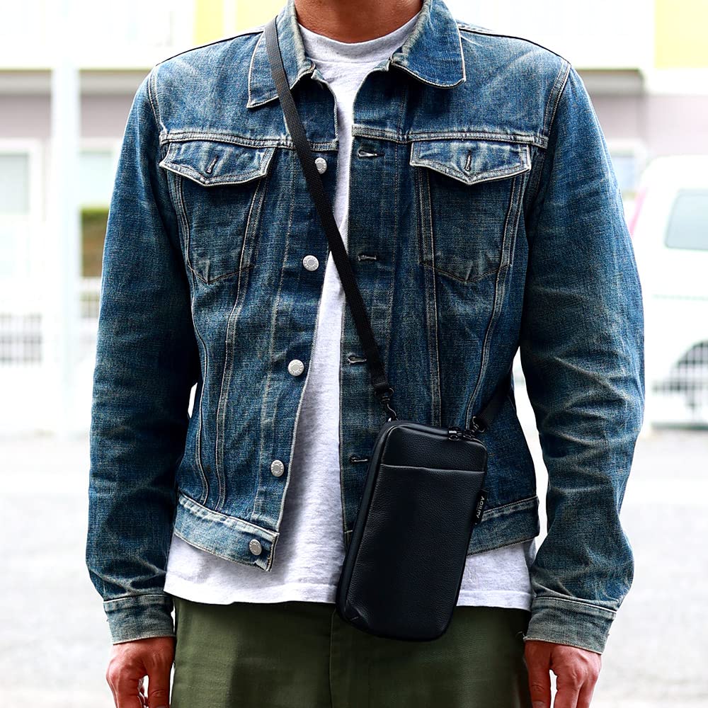 AGILITY Affa "Park Pochette L" Smartphone Shoulder Bag for Men, A6 Size, Long Wallet, Mini Bag, Smartphone Bag, Leather, Water-Repellent