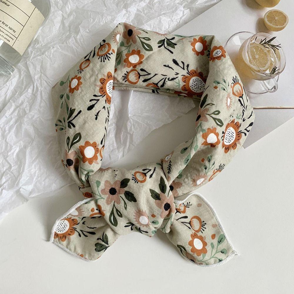 Neckerchief Flower Print Scarves Hair Band Printed Silk Scarf Sweet Headscarf Daily