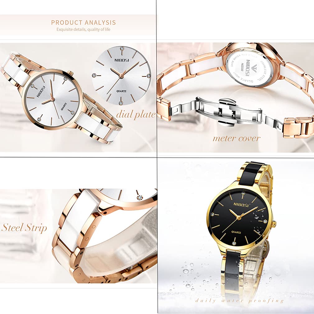 Watch Ceramic White Simple Arm Watch Ladies Waterproof Analog Quartz Brand Stylish Casual Business Stainless Steel Watch Luxury Gift for Her NIBOSI