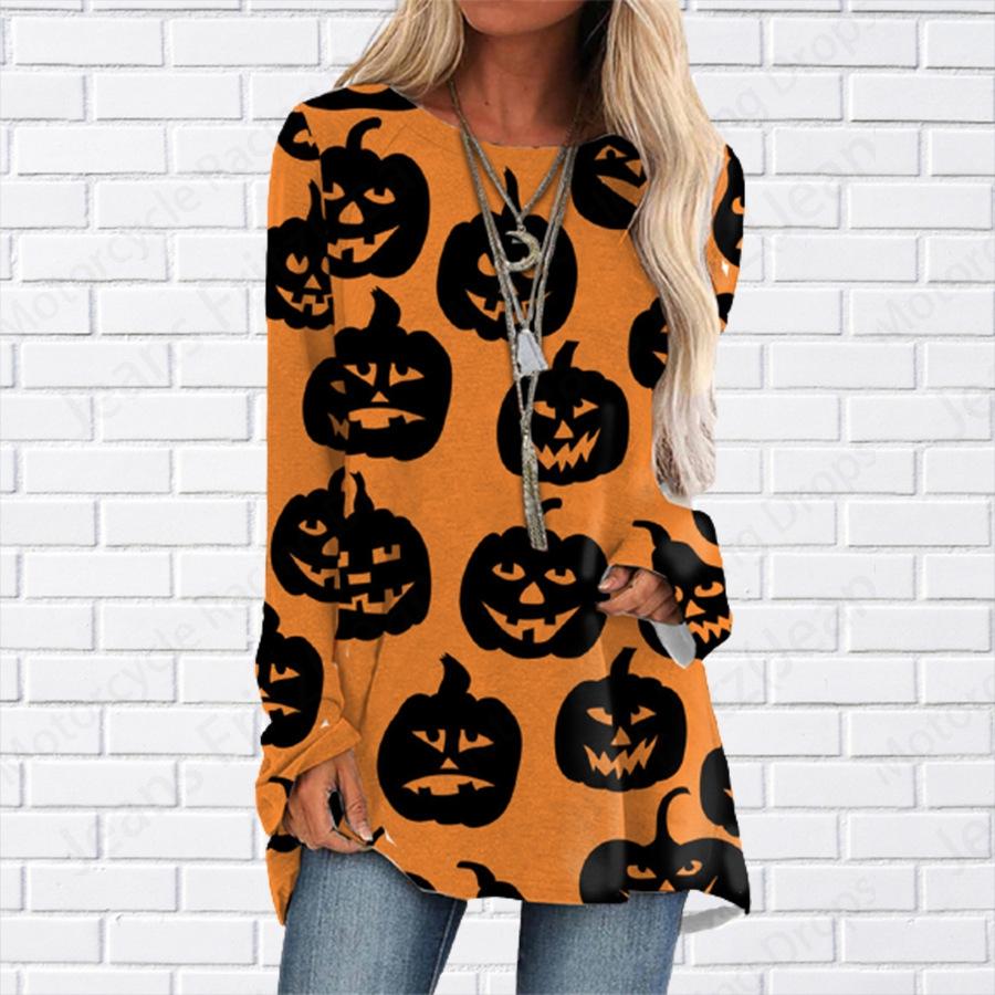 Happy Halloween 3D Print Длинные рукава Футболка Женская мода Круглый вырез Свободные туники Топы Женская осенняя одежда Femme Топы Стиль Y2k