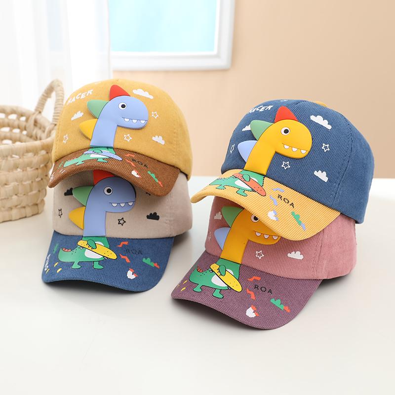 Spring Summer Child Cartoon Dinosaur Outdoor Corduroy Collision Color Baseball Cap For Boy Girl Adjustable Cap