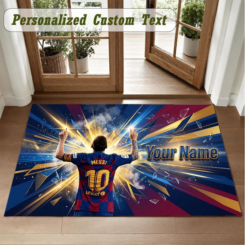 Crystal Velvet Square Rug Custom NameLionel Messi Pattern Non Slip Home Floor Decor Rug