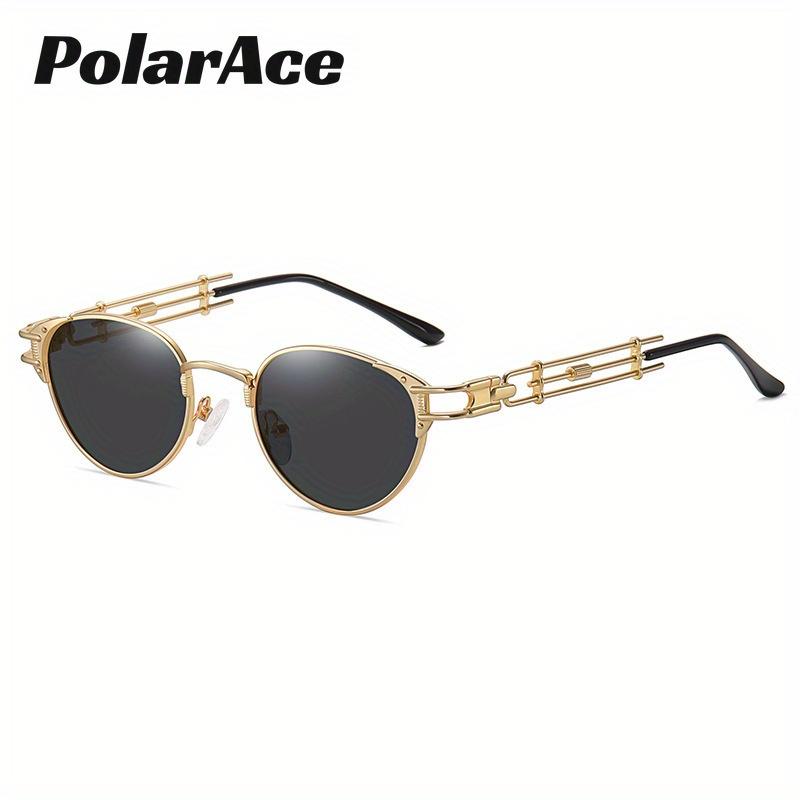 PolarAce Unisex Metal Polarized Steam Punk Style Heavy Metal Trendy Street Photo Concave Sunglasses, UV400