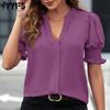 Women's Fashion Casual Summer Spring Solid Color Print Short Sleeve V-Neck Blouses & Shirts