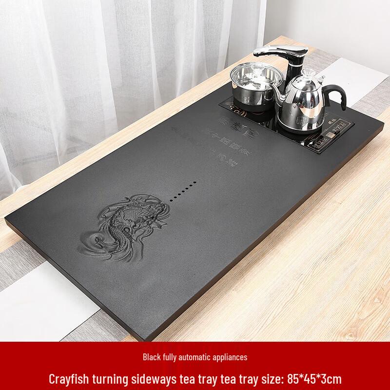 Buddha Design Black Gold Stone Tea Tray Set