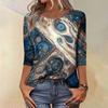 Trendy Vintage 3/4 Sleeve Top For Women ,Ladies Casual Three Quarter Sleeve Round Collar Printed T-Shirt Blouse
