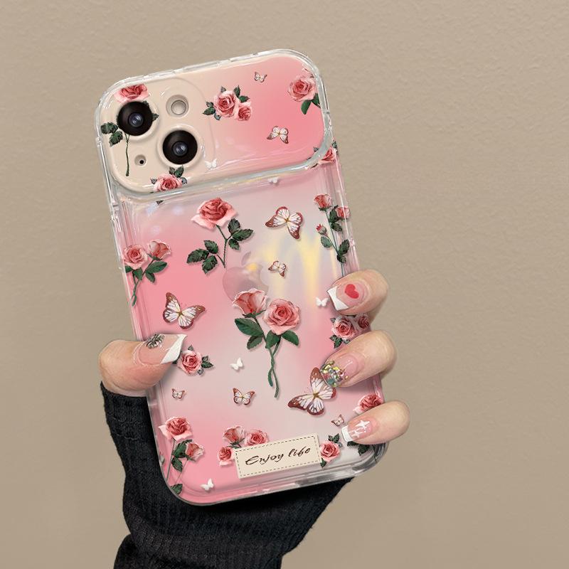 Full Screen Roses Suitable for Apple 16pro Spring and Summer Mobile Phone Case 15 Flip Mirror 14 Transparent Anti-fall 13 Silicone X