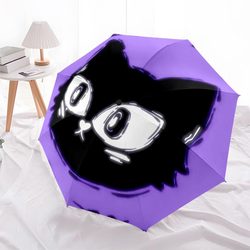 1pc Cat Purple Automatic Open/Close Umbrella, Portable Folding Umbrella, Compact Travel Umbrella for135