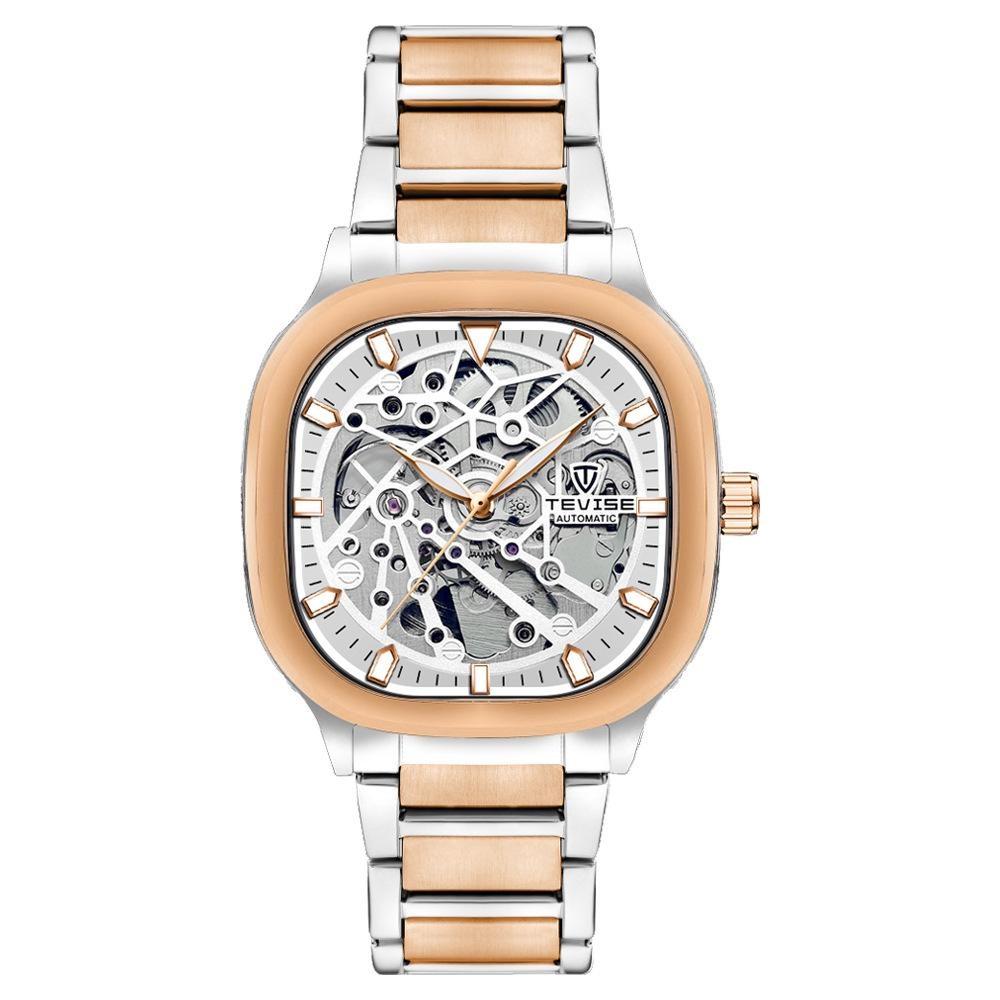 TEVISE Automatic Mechanical Watch Stainless Steel Men' S Business Luxury Steel Strip Watches Square Dial Waterproof Luminous Wristwatch