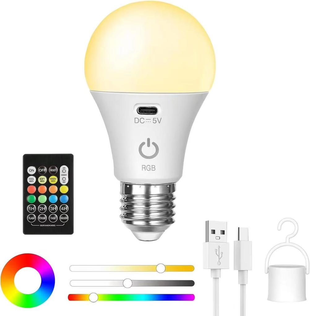 HOMEFISH RGB/3-цветная USB светодиодная лампа, перезаряжаемая лампочка, умная лампа, регулируемая, E27, с таймером, беспроводная, на батарейках
