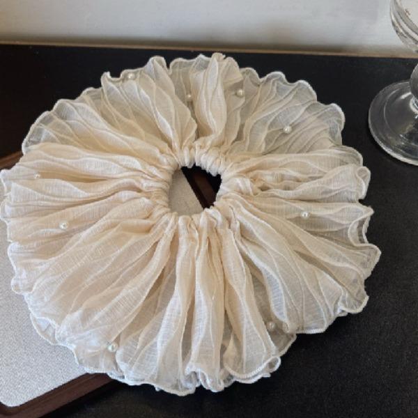 Korean Scrunchies Silk Satin Vintage Floral Hairtie for Pony Hair Band Beach Accessories Rolled Up Women and Girls Fashion Style