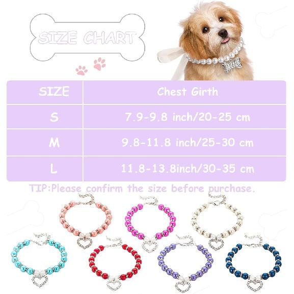 Hot Pink Pearl Dog Necklace, Beaded Cat Collar with Cute Crystal Heart Pendants Girl Dogs Necklace with Diamond Rhinestone for Puppy Small Medium