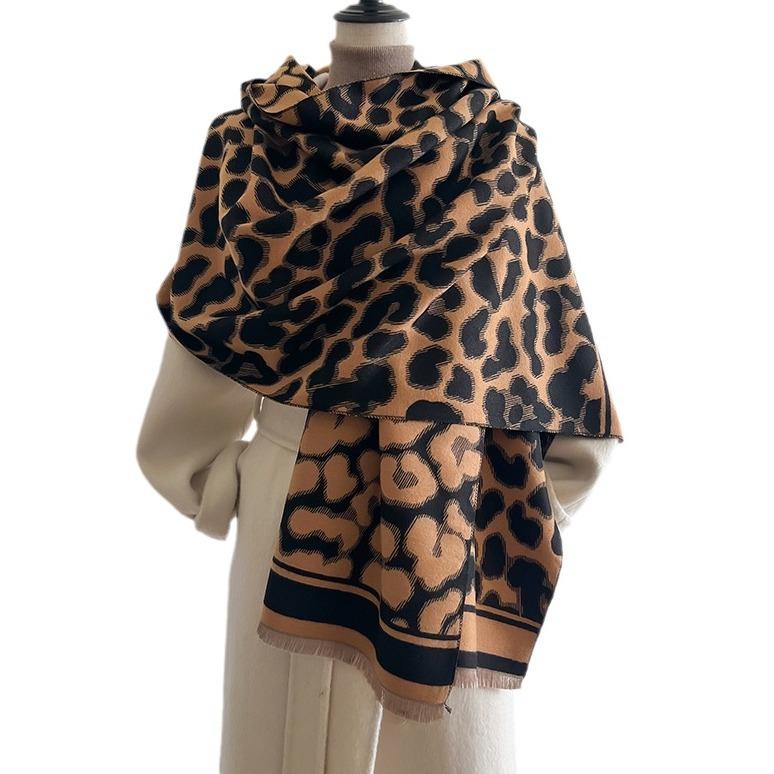Animal Leopard Print Fashion Short Beard Tassel Decoration Ladies Thermal Scarf Air Conditioning Shawl