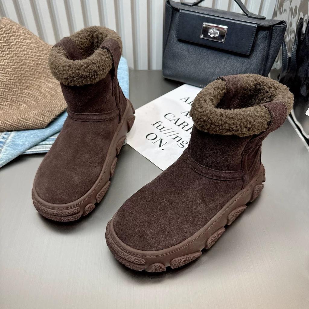 Женские меховые балетки, ботильоны, зимние ботинки на платформе, замшевые туфли, зимняя плюшевая хлопковая обувь 2025 года, тренд, повседневные, удобные, нескользящие, женские ботинки