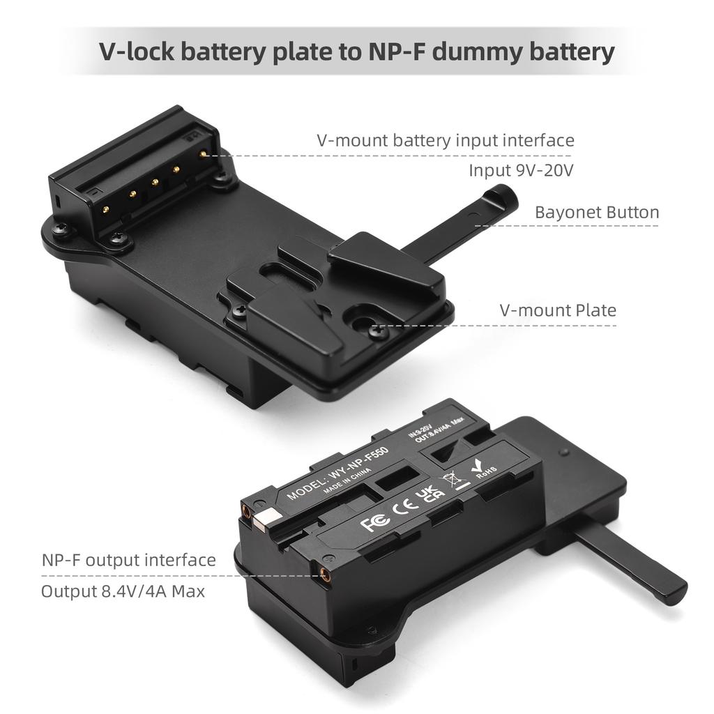 Andoer V Mount Battery Plate To NP-F Dummy Battery Power Adapter Built-in Battery Decode Chip